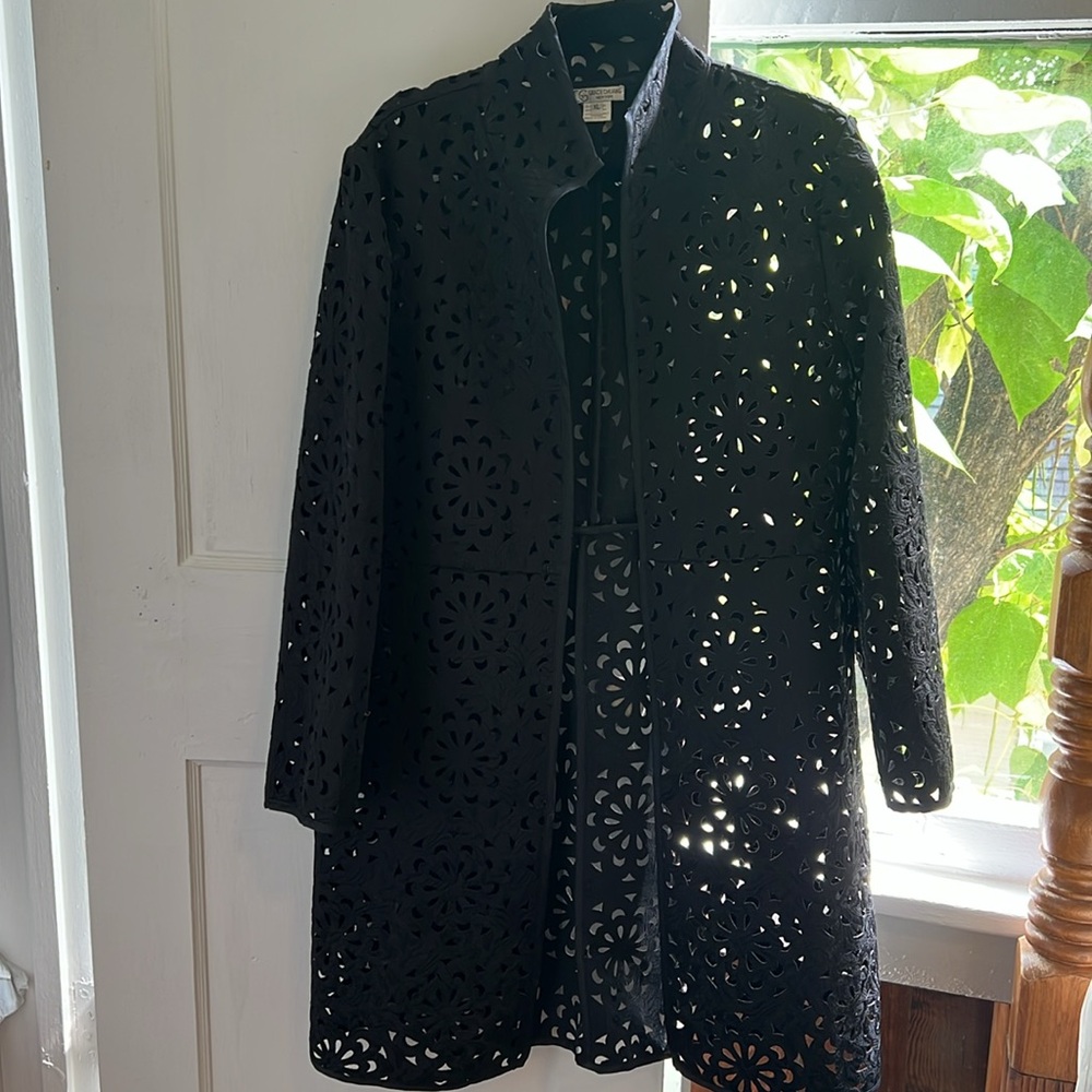 Chic Black Women's Laser Cut Coat